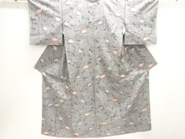 JAPANESE KIMONO / TSUMUGI / WOVEN FLOWER ARABESQUE